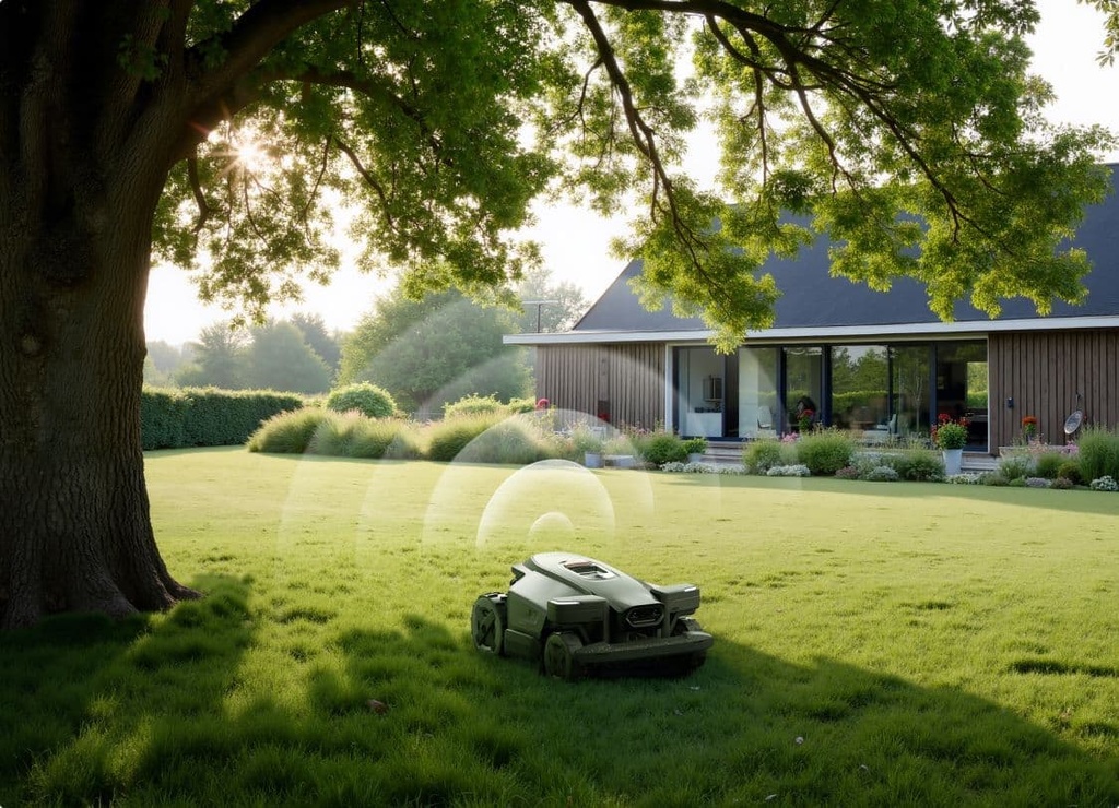 Roborock RockMow Z120 LiDAR onder een boom