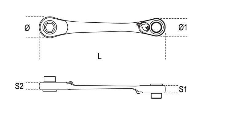 Maattekening Beta 194 Omschakelbare ratelsleutel voor bits 001940006