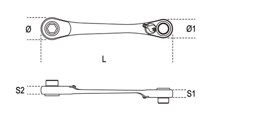 Maattekening Beta 194 Omschakelbare ratelsleutel voor bits 001940006