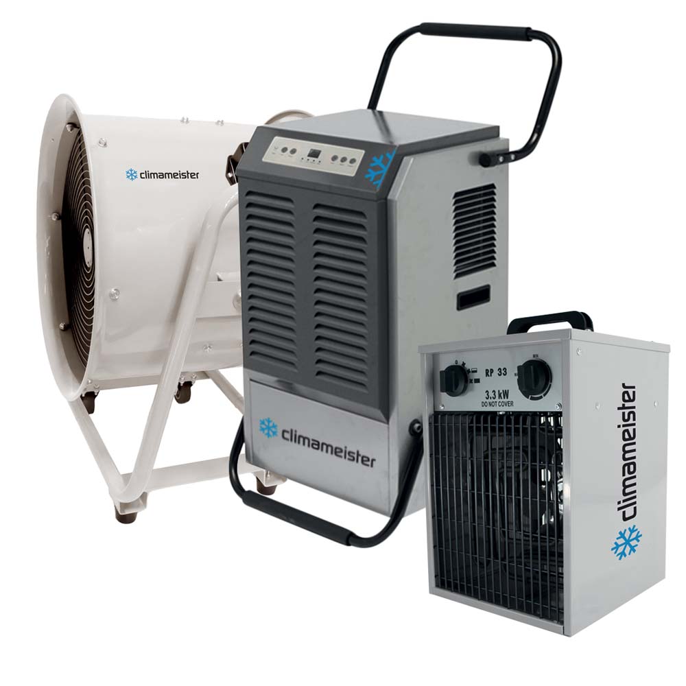 Climameister Drypack 4: bouwdroger MCR 90 GC, ventilator SMT 50 W en elektrische heater RP 33