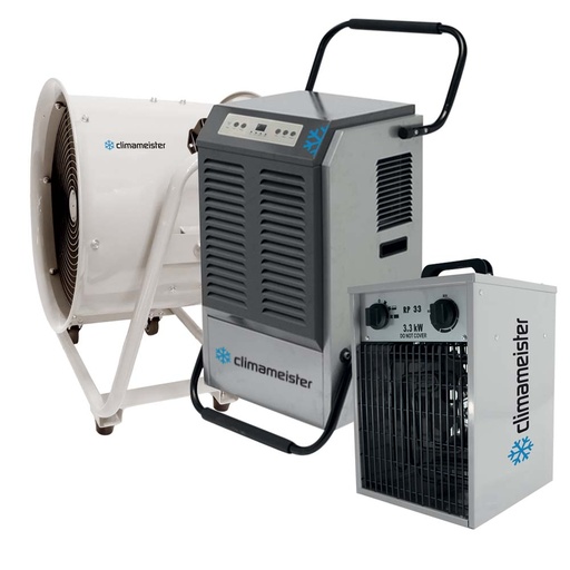 Climameister Drypack 4: bouwdroger MCR 90 GC, ventilator SMT 50 W en elektrische heater RP 33