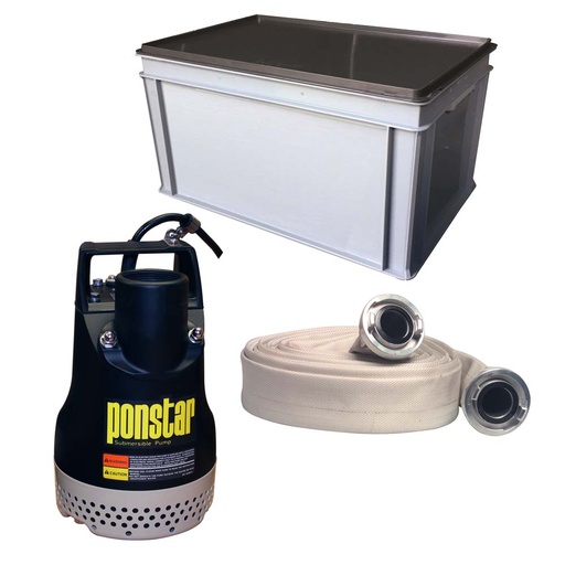 Koshin Ponstar PX 55022 floodkit: werfpomp met 20 m platte slang en Storz NA66 in koffer