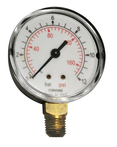 Manometer 0–12 bar, Ø 60 mm, radiale aansluiting