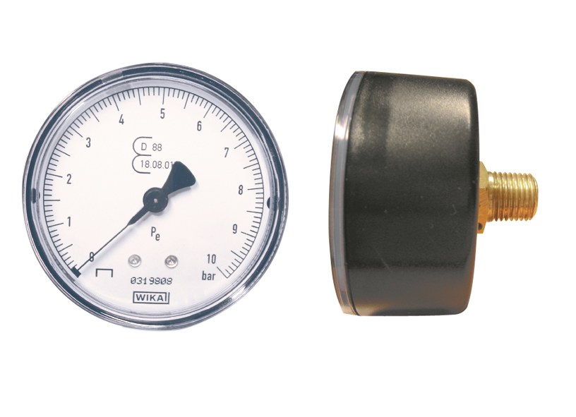 Contimac geijkte manometer Ø 63 mm, 0–10 bar, 1/4" achteraansluiting
