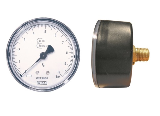 Contimac geijkte manometer Ø 63 mm, 0–10 bar, 1/4" achteraansluiting