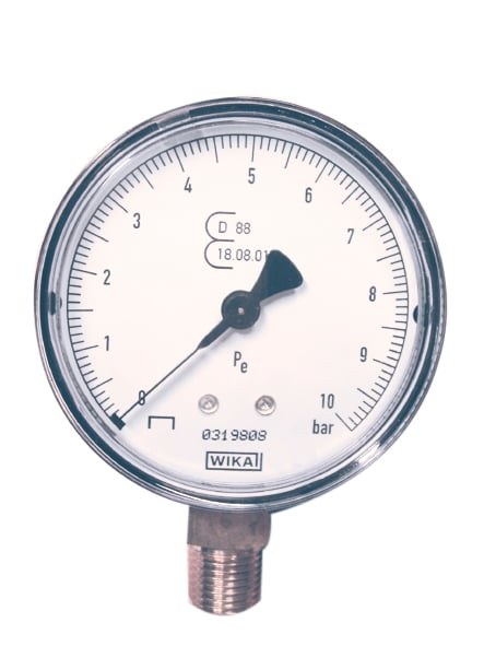 Contimac geijkte manometer Ø 63 mm, 0–10 bar, 1/4" onderaansluiting