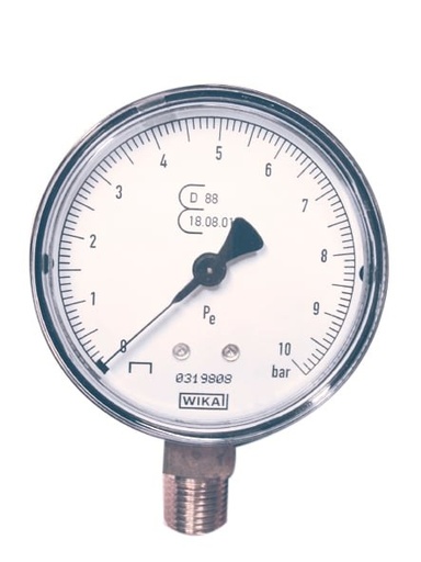 Contimac geijkte manometer Ø 63 mm, 0–10 bar, 1/4" onderaansluiting