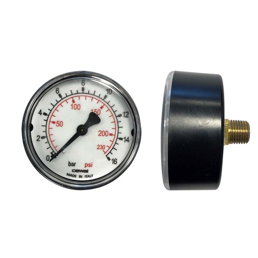 Contimac manometer Ø 60 mm, 0–16 bar, 1/4" achteraansluiting