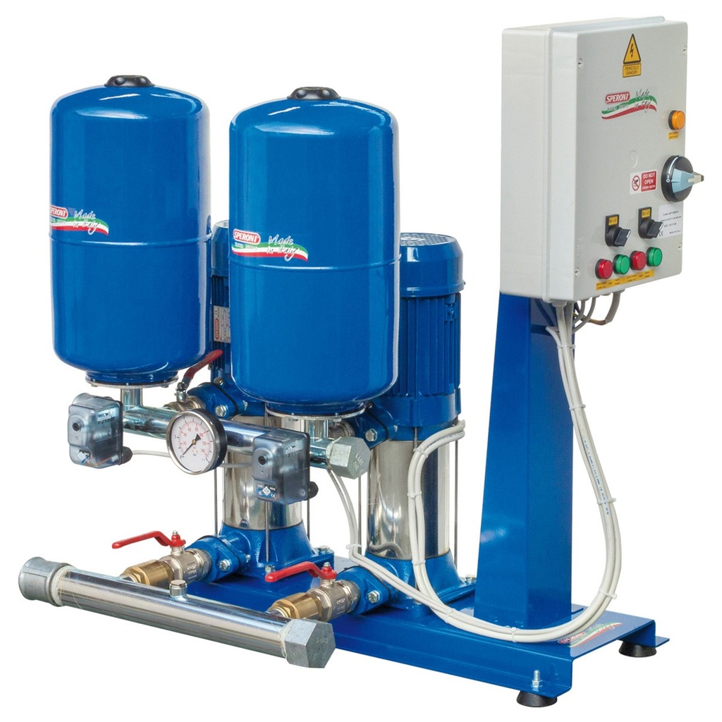 Speroni Druksys 2 × RVM 50 drukverhogingsgroep met schakelkast, 230 V, 2 × 1,85 kW, 2–3,5 bar