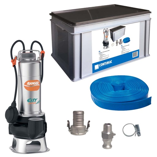 Citypumps Flood Kit 2: dompelpomp Ranger met vlotter, 25 m slang en camlock-koppelingen in koffer