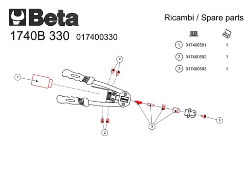 [017400503] Beta | 1740B KIT | M2-klem voor blindklinktang 1740B | 017400503