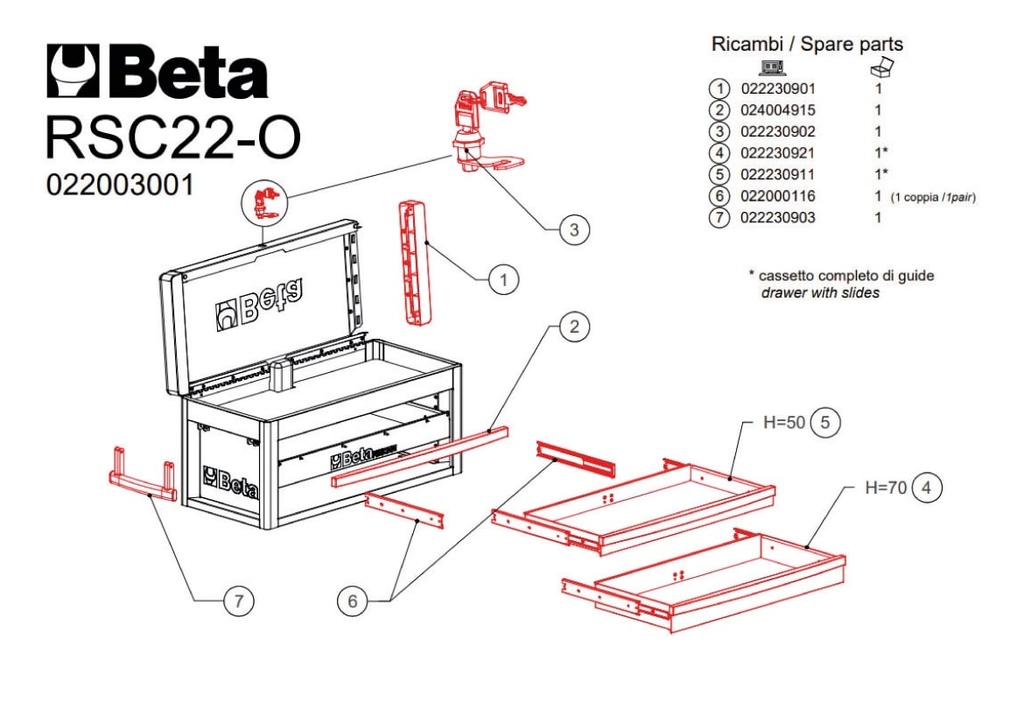 [022000116] Slides For Drawer C22-c23 voor C22 GS