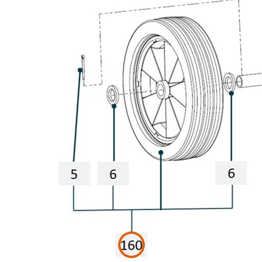 Collomix rubberwiel compleet voor TMX 1000 en TMX 1500