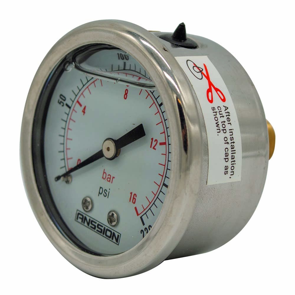 Contimac glycerinemanometer Ø 50 mm, 0–16 bar, 1/4" achteraansluiting voor CM 450 en CM 950