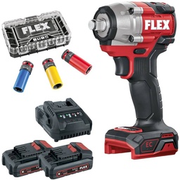 FLEX IW 1/2" 400 18-EC C + P-Set 22 Q + IPS D17-21 1/2" Set | Compacte 18 V accuslagmoersleutel met slagdoppenset