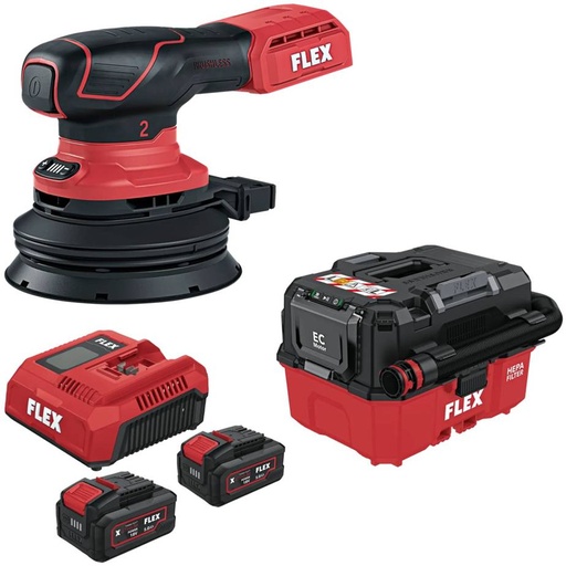 FLEX VC 9 L MC 18 RC + P-Set 55 + ORE 2-125 18-EC C | Accu-excenterschuurmachine + accu-stofzuiger 9 l, klasse L 18 V