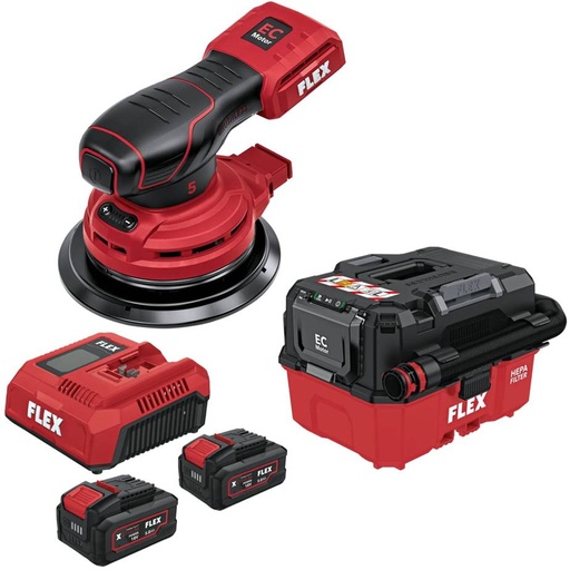 FLEX VC 9 L MC 18 RC + P-Set 18-55 CA2 + ORE 5-150 18-EC C | Accu-excenterschuurmachine + accu-stofzuiger 9 l, klasse L 18 V