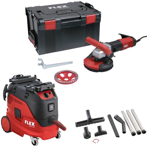 FLEX VCE 33 L AC-Set + LDE 16-8 125 R Kit TurboJet II | Renovatieschuurmachine voor schuren tot aan de rand, 125 mm + veiligheidsstofzuiger 30 l, klasse L