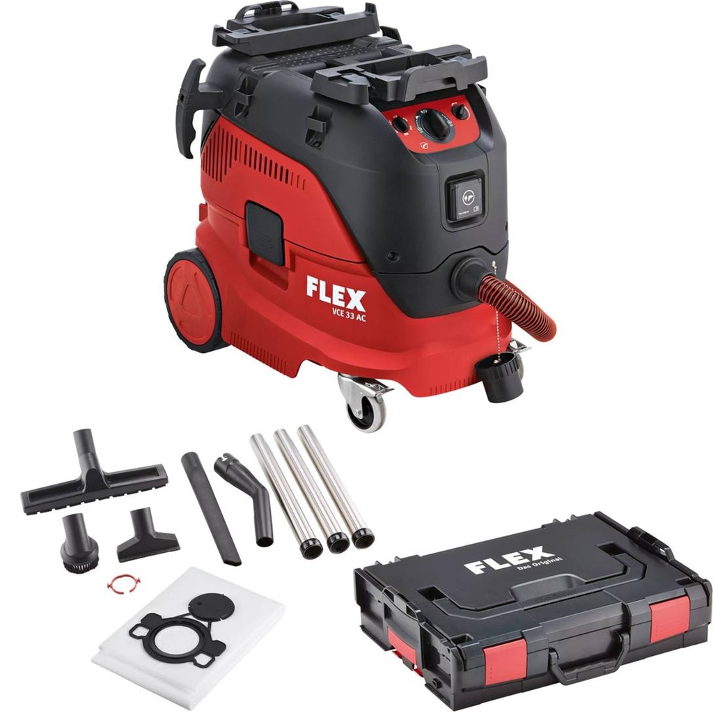 FLEX VCE 33 M AC + vliesfilterzakken | Veiligheidsstofzuiger met automatische filterreiniging, 30 l, klasse M