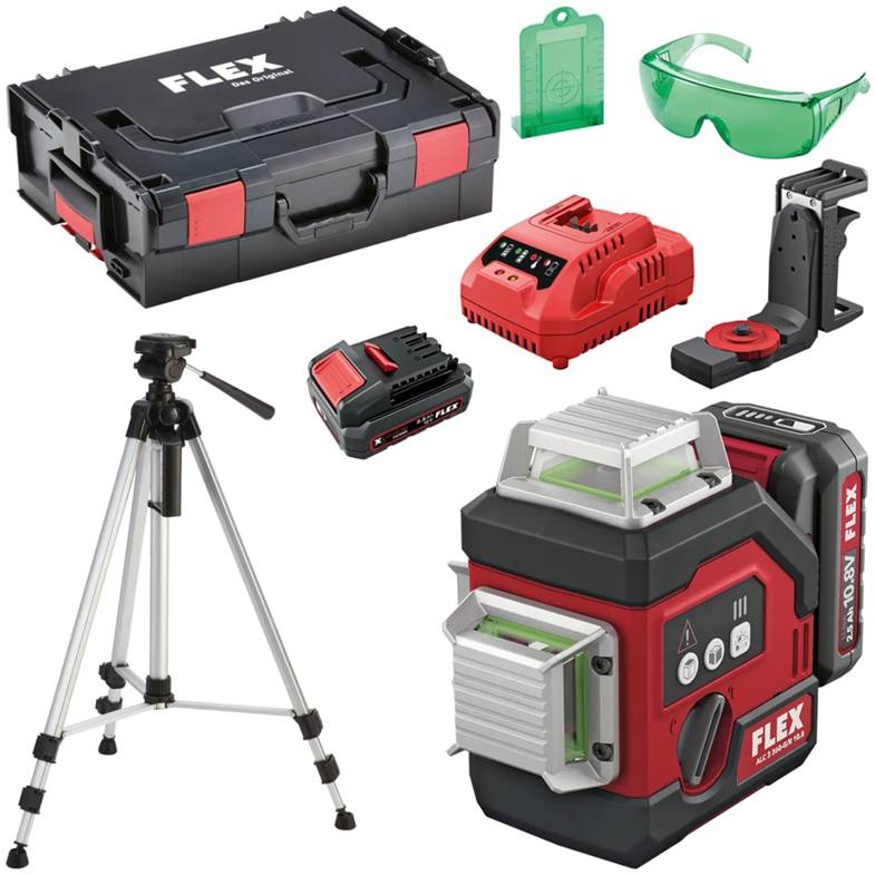 FLEX ALC 3/360-G/R 12 Set + LKS 65-170 F1/4 | 360°-acculijnlaser + statief