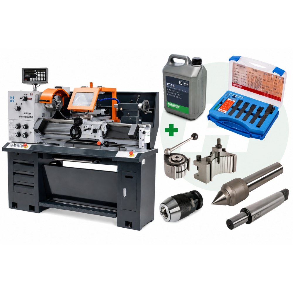 Huvema Draaibank 360x1000 met variabel toerental en digitale uitlezing 52 mm doorlaat - combi deal | PROMO HU 1010 VAC BNG-4 DRO
