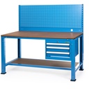 Huvema Werktafel 170 x 70 cm met 3 laden, mdf werkblad en gereedschapswand | BL 3D 1700x700x1500 WB