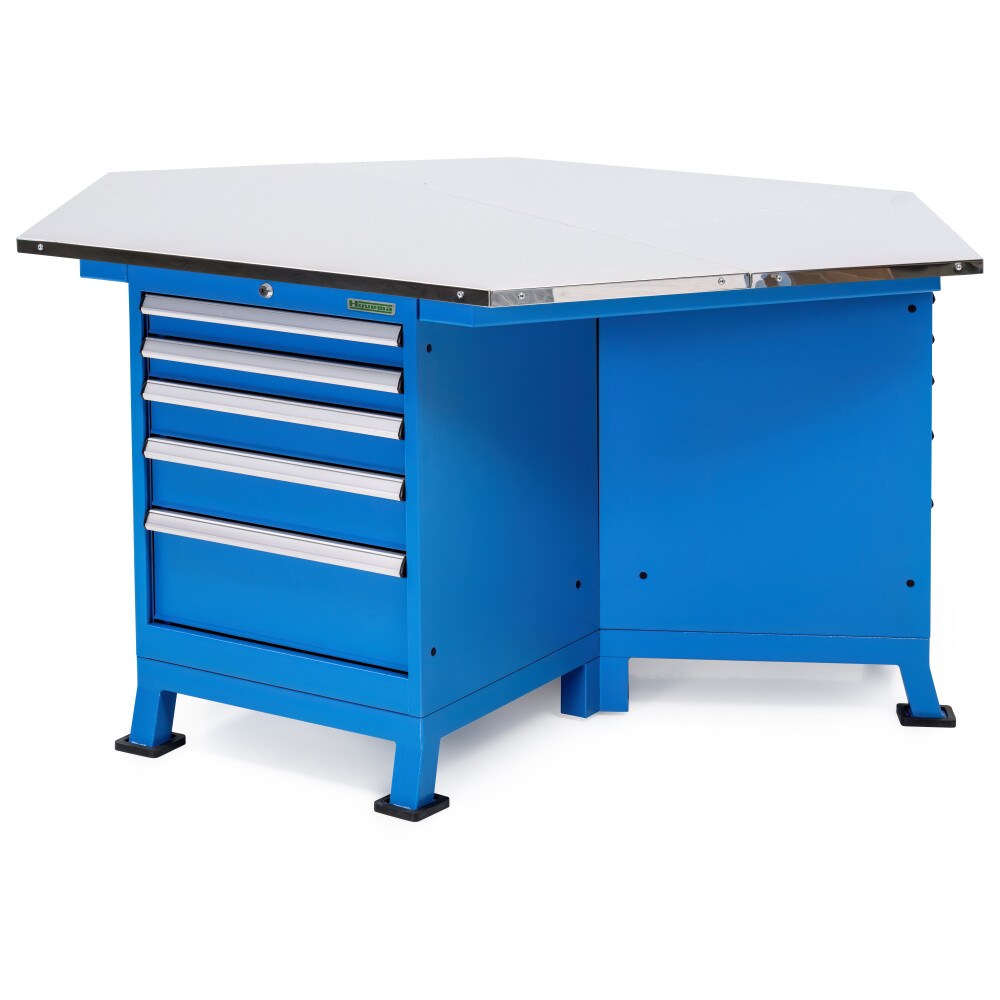 Huvema Zeshoekige werkbank met RVS werkblad | BL 1830x1585x900 WB MP RVS