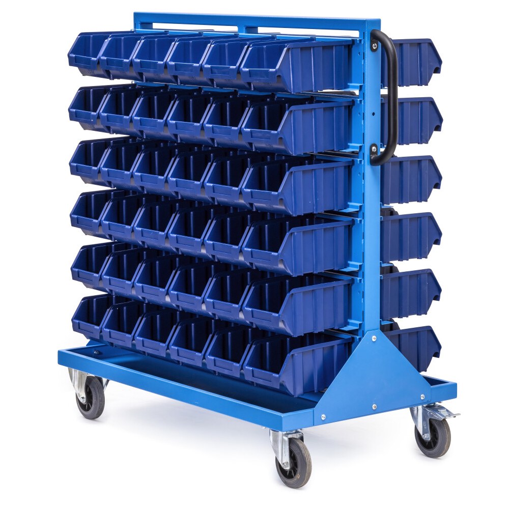Huvema Tweezijdig rek met 72 stapelbakken | BL 1000x600x1000+160 TR