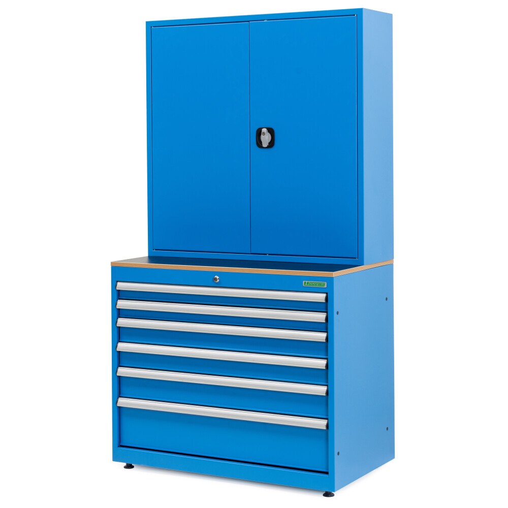 Huvema Materiaalkast combinatie 6 laden en deuren met gereedschapsbord | BL IC 6D TP 1010x570x800+900