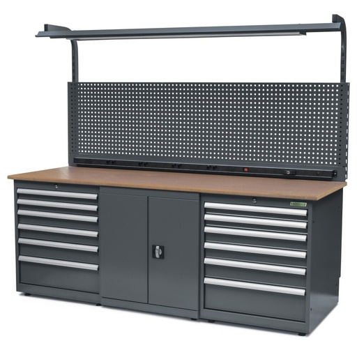 Huvema Werkbank 220 x 75 cm met MDF werkblad | BL 12D 1C 2200x750x1900 WB G