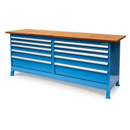 Huvema Werkbank 220 x 60 cm met Houten werkblad | BL 10D 2200x600x850 WB WOOD