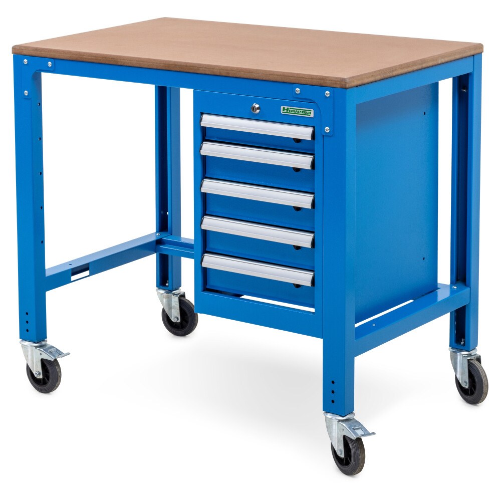 Huvema Werkbank 112 x 70 cm met MDF werkblad 5 laden op wielen | BL 5D 1120x700x850 WB W