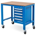 Huvema Werkbank 112 x 70 cm met MDF werkblad 5 laden op wielen | BL 5D 1120x700x850 WB W